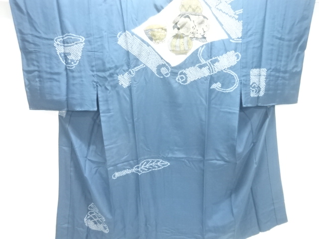 アンティーク　絞り茶器模様男物長襦袢